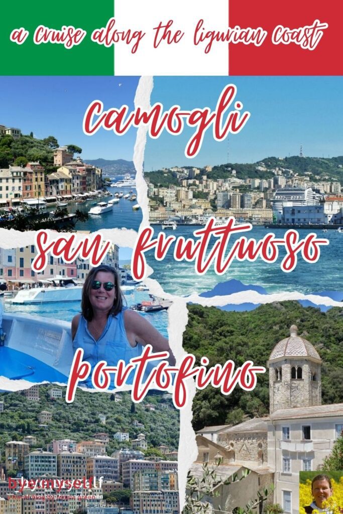 On a day trip from Genoa, a cruise takes you past rugged cliffs and pastel-colored villages to three gems of the Ligurian coast: Camogli, San Fruttuoso, and Portofino. #italy #liguria #genoa #camoli #sanfruttuoso #portofino #cruise #daytrip #boattrip #byemyself