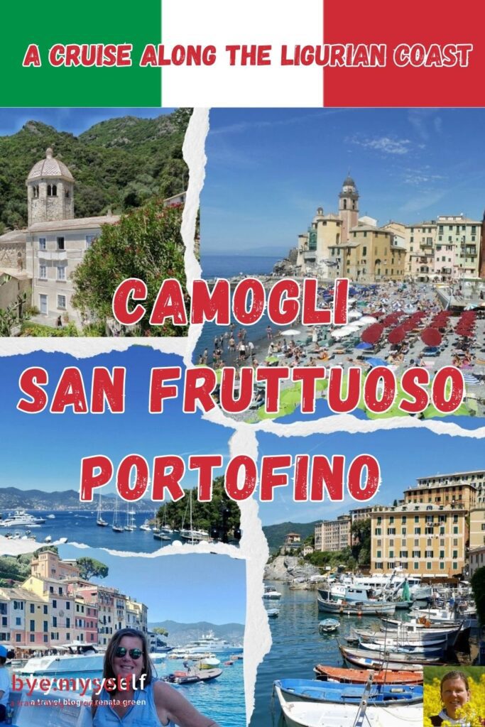 On a day trip from Genoa, a cruise takes you past rugged cliffs and pastel-colored villages to three gems of the Ligurian coast: Camogli, San Fruttuoso, and Portofino. #italy #liguria #genoa #camoli #sanfruttuoso #portofino #cruise #daytrip #boattrip #byemyself