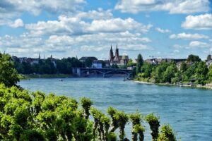 View of Basel's old town across the river Rhine.