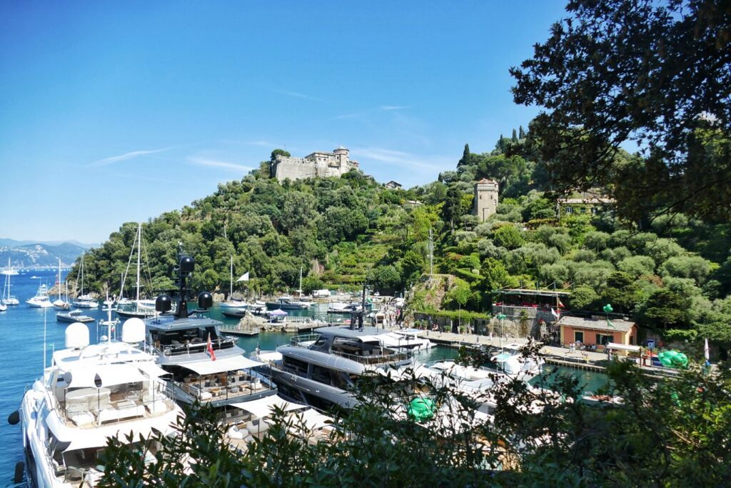 View of Portofino and the Castello Brown. 