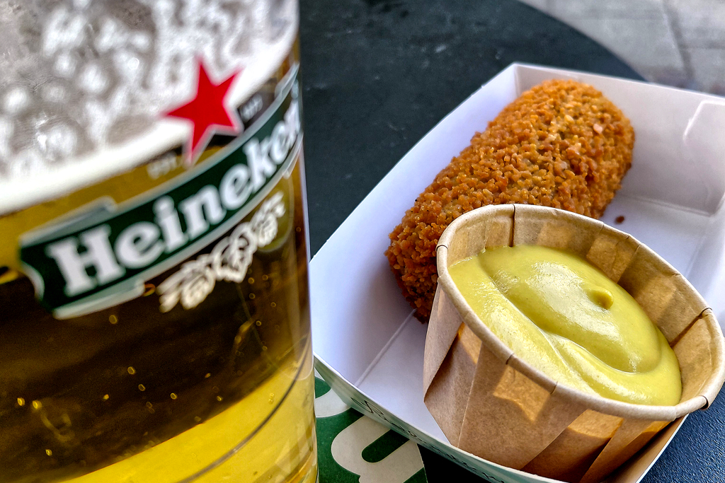 Beer and vleeskroket in Rotterdam.