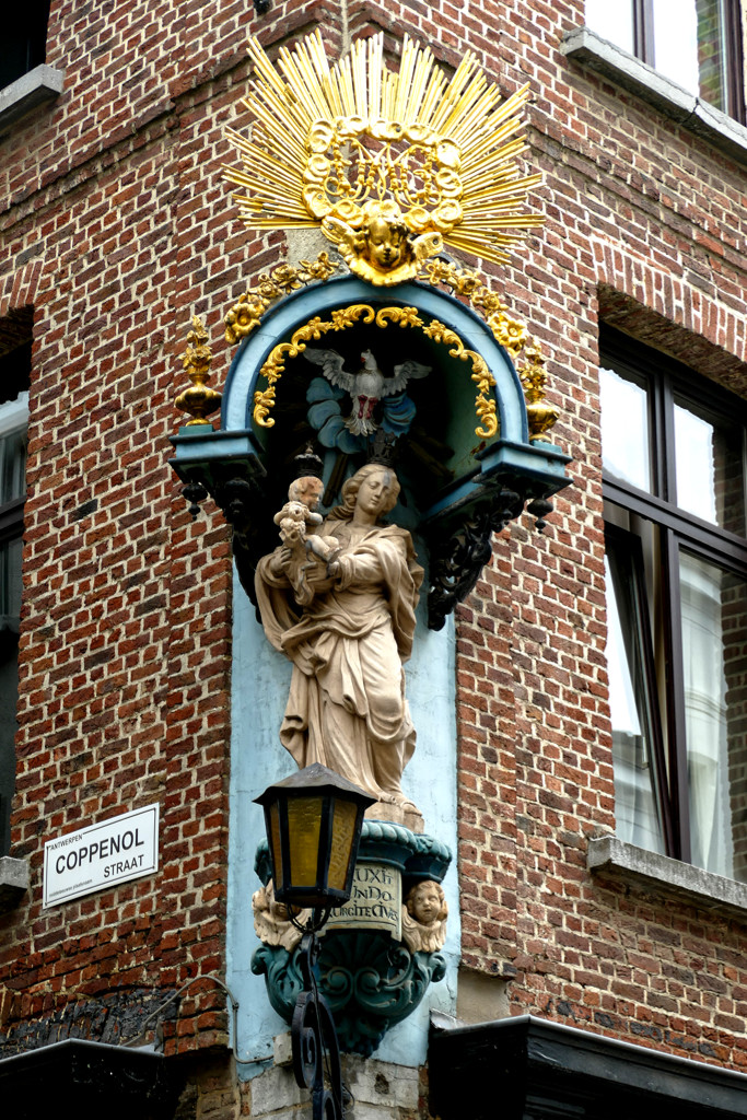 Madonna figure on the corner of a house in Antwerp.