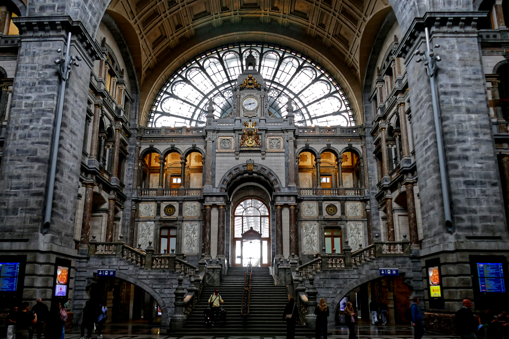 The magnificent entrance hall of Antwerp Centraal Station.