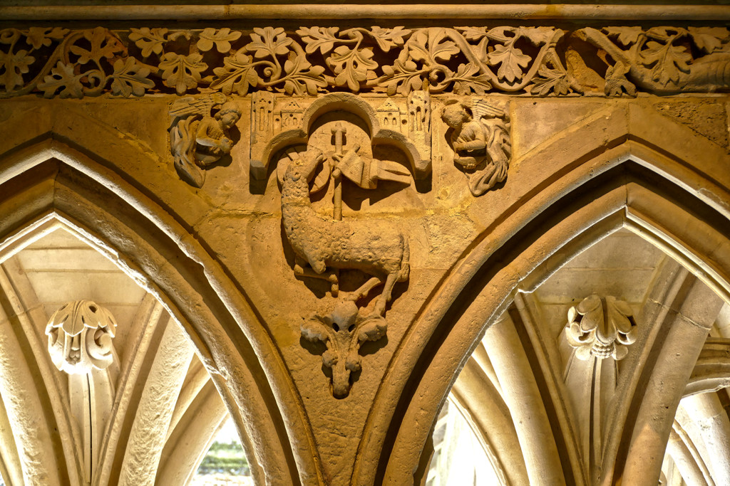 A Gothic stone relief of the Agnus Dei.
