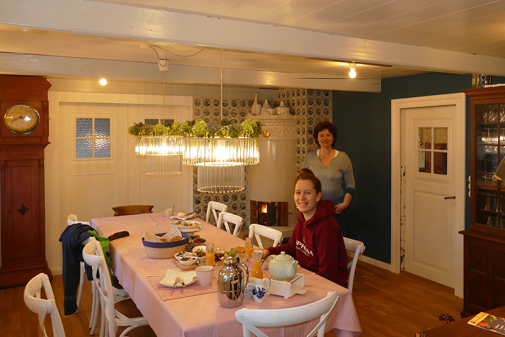 Enjoying the generous breakfast before getting ready for a long hike at the Wadden Sea off the island of Foehr