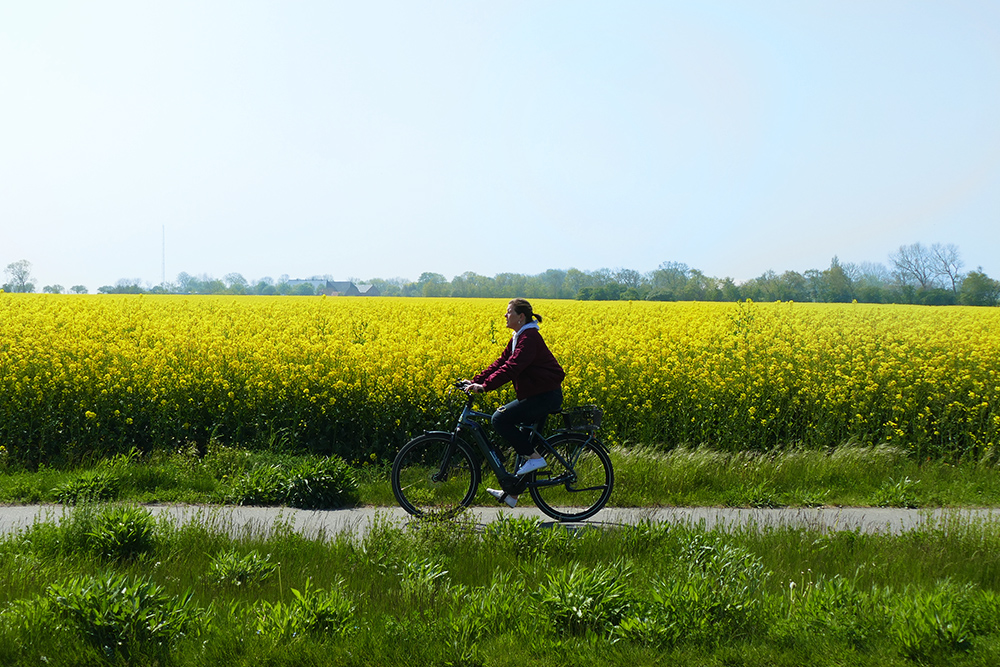 Renata Green riding a bike on the island of Fehmarn