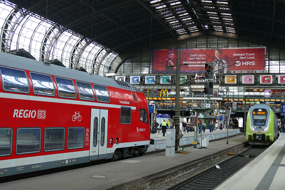 Hamburg train station with regional trains taking you to the NordArt 2017 in Büdelsdorf.